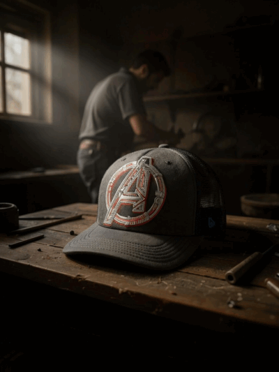 Avengers Hand-Painted Cap – Metallic A-Logo Fan Art